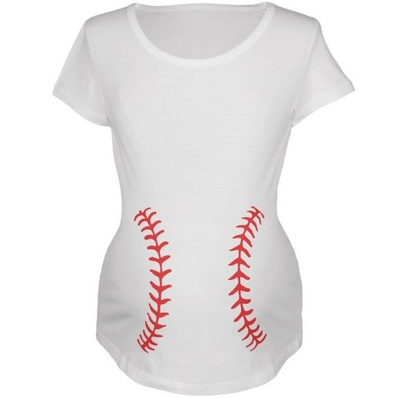 Baseball Belly White Maternity Soft T-Shirt - Large
