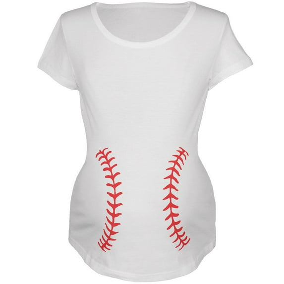 Baseball Belly White Maternity Soft T-Shirt - Small