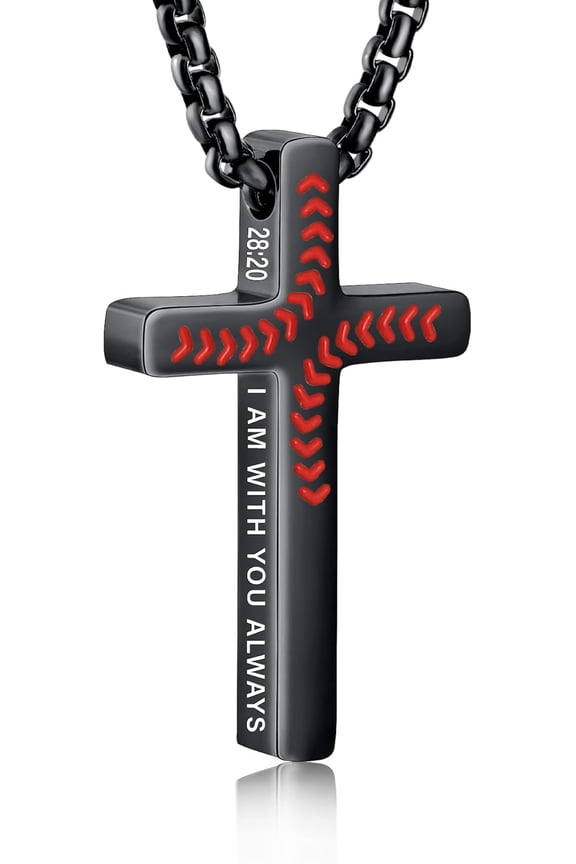 Baseball Bible Verse Cross Necklace for Men, Stainless Steel Cross Pendant Chain Graduation Christian Religious Sports Jewelry Gifts for Son