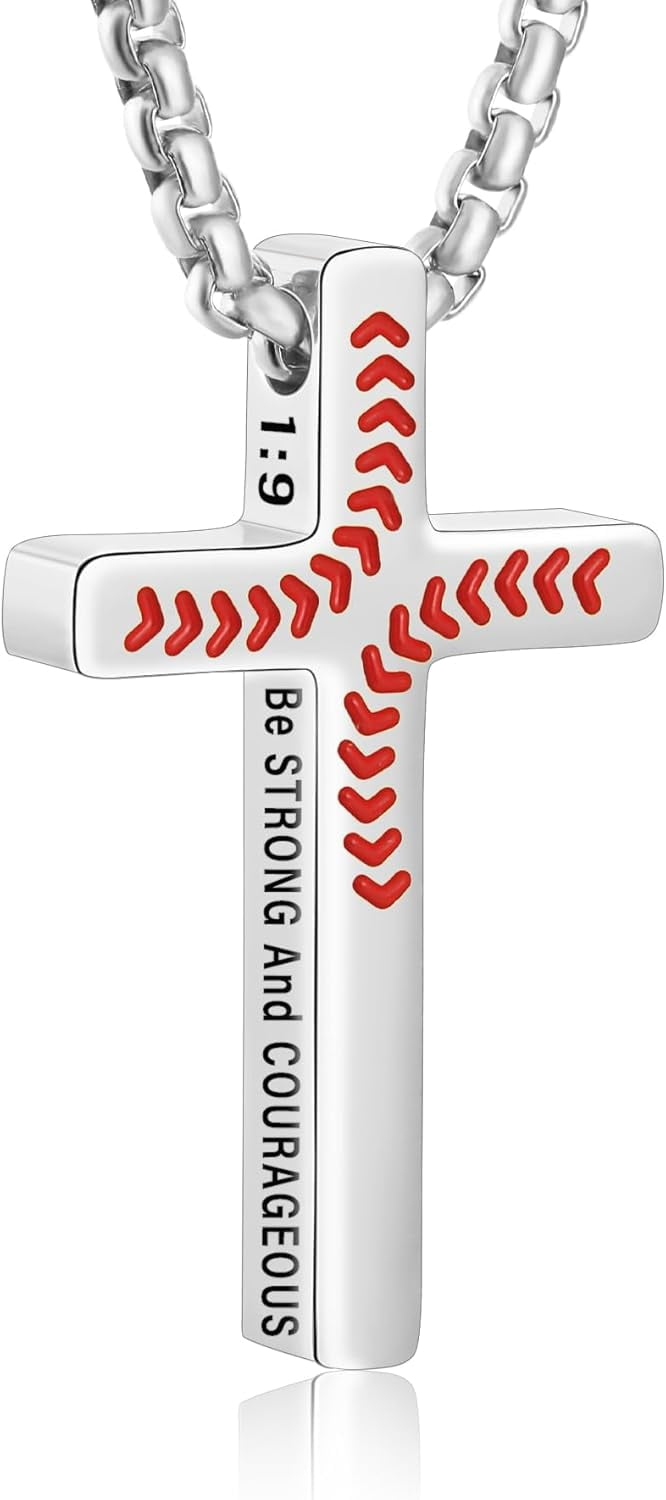 Baseball Bible Verse Cross Necklace for Men, Stainless Steel Cross ...