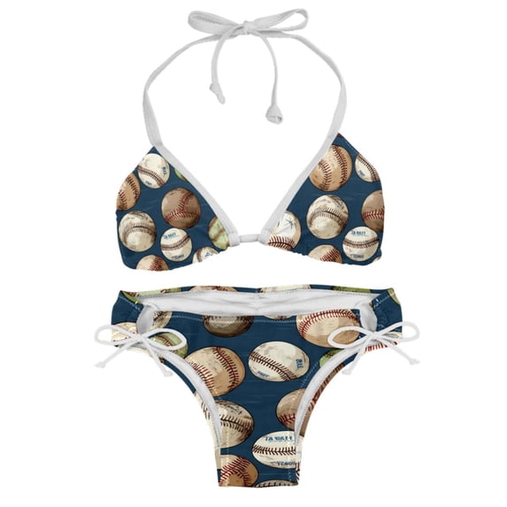 Baseball Bikini Set Swim Suit Detachable Sponge Adjustable Strap Two-Pack, Beach Pool Vacation Party.