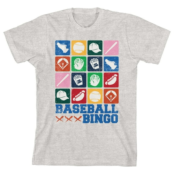 Baseball Bingo Youth Oatmeal Heather Short Sleeve Crew Neck Tee-XL