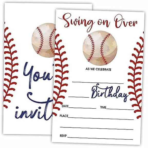 Baseball Birthday Invitations, 20 Invite Cards with Envelopes, Sports Double-Sided Fill-In Invite Cards For Birthday PartyBoys, Girls, Kids, Teen-D15