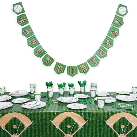 Baseball Birthday Party Pack, Dinnerware Set and Banner (Serves 24, 170 Pieces)