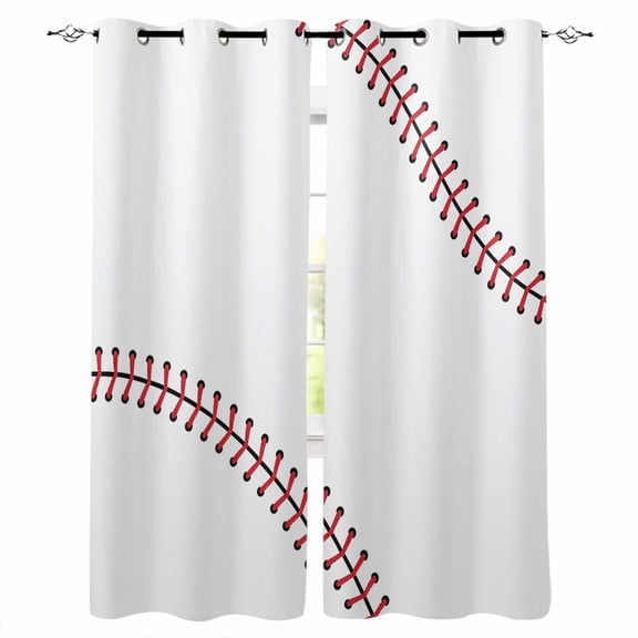 Baseball Blackout Curtains for Bedroom Living Room Darkening Curtains 63 Inches Long Modern Minimalist Red Lines Window Curtain 2 Panels Set Thermal Insulated Window Treatment Grommet Drapes 52"x63"
