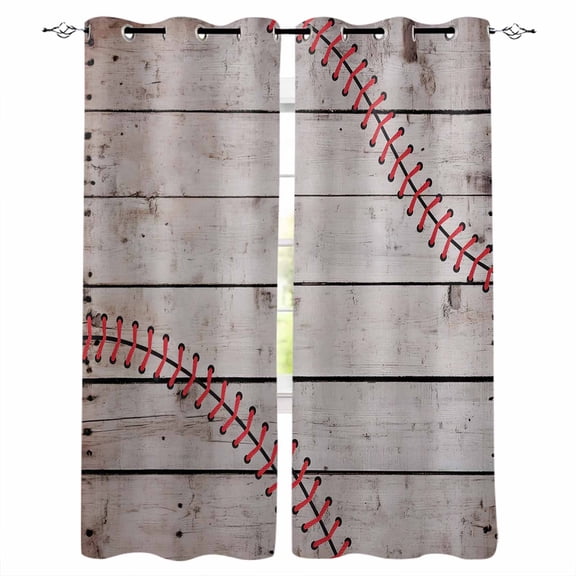 Baseball Blackout Curtains for Bedroom Living Room Darkening Curtains 90 Inch Vintage Wooden Shabby Art Black Out Window Curtain Privacy Thermal Insulated Window Treatment Grommet Drapes 52"x90"x2