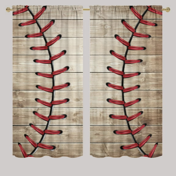 Baseball Blackout Curtains for Bedroom Cool Ball Red Lines Pattern on wooden Energy Saving Grommets Window Panels for Bedroom & Living Room