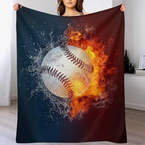 Baseball Blanket 3D Print Throw Blanket Softball in Fire and Water Flannel Soft Plush Sport Throw for Kids Boys All Season Couch Bed Sofa Home Decor 50"x40"