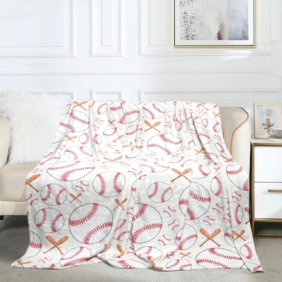 Baseball Blanket 50x60 Inch, Flannel Beige Throw for Lovers, Girls, Boys, Adults, Family, Friends Suitable for Sofa, Chair, Travel, Camping