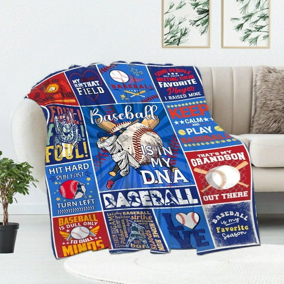 Baseball Blanket, Baseball Gift for Boys Men Girl Baseball is in My DNA Throw Blanket Sport Ball Game 40"x50" for Kid Warm Cozy Soft Plush Lightweight Bedding Sofa and Living Room