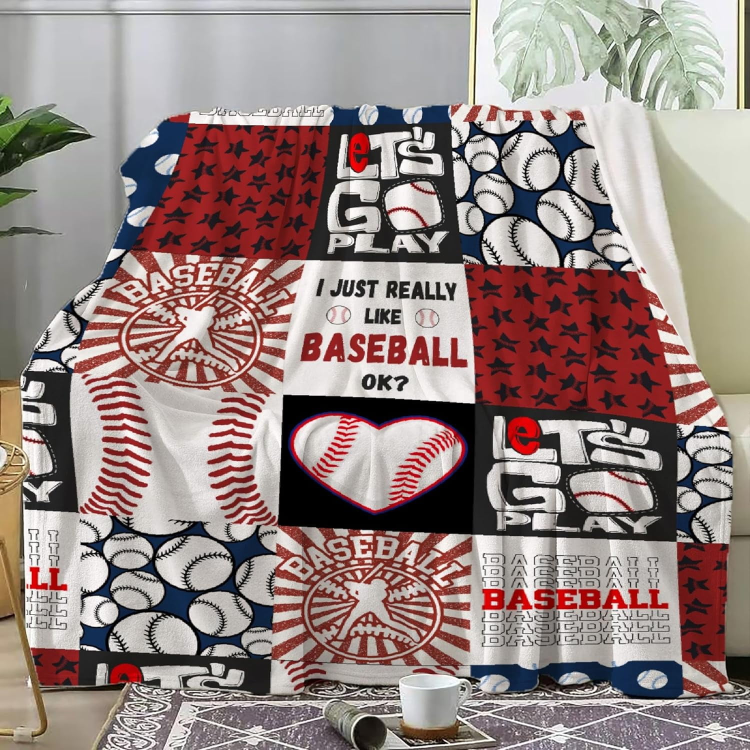 Baseball Themed Throw Blanket – 40x50 Inches, Super Soft Flannel, Lightweight | Gift For Kids, Sports Fans, Cozy Couch Blanket