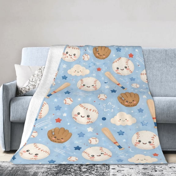 Baseball Blanket Gift Throw Blanket Cute Sports Balls Bats Gloves Gift for Nursery Decor 50x40