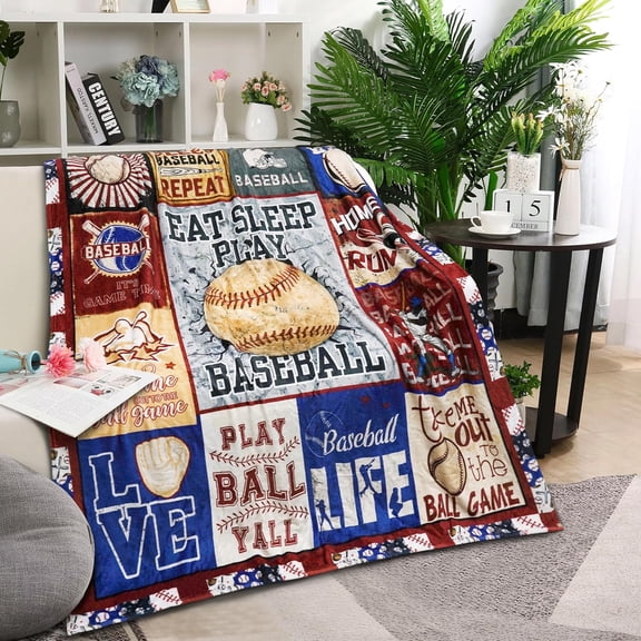 Baseball Blanket Gifts for Boys Girls, Vintage Baseball Lovers Throw Blanket Super Soft Lightweight Travel Bed Sofa Blankets for Sport Fans Kids Adults Player Coach, 50 × 60 Inch