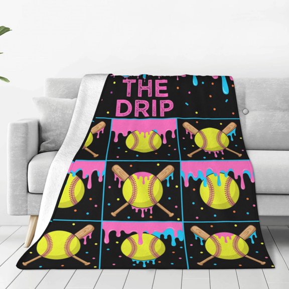Baseball Blanket, Ice Cream Drip Baseball Flannel Throw Blanket, Soft Cozy Sports Blanket, Players, Sofa, Couch, Bed, Home Decor 50x40