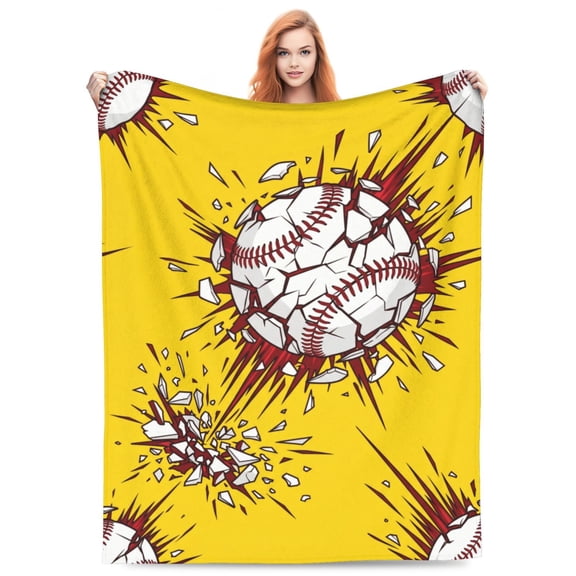 Baseball Blanket, Unique Sports Illustration Soft Fleece Throw, Warm Fuzzy Decorative Lap Blanket For Travel And Home 50x40