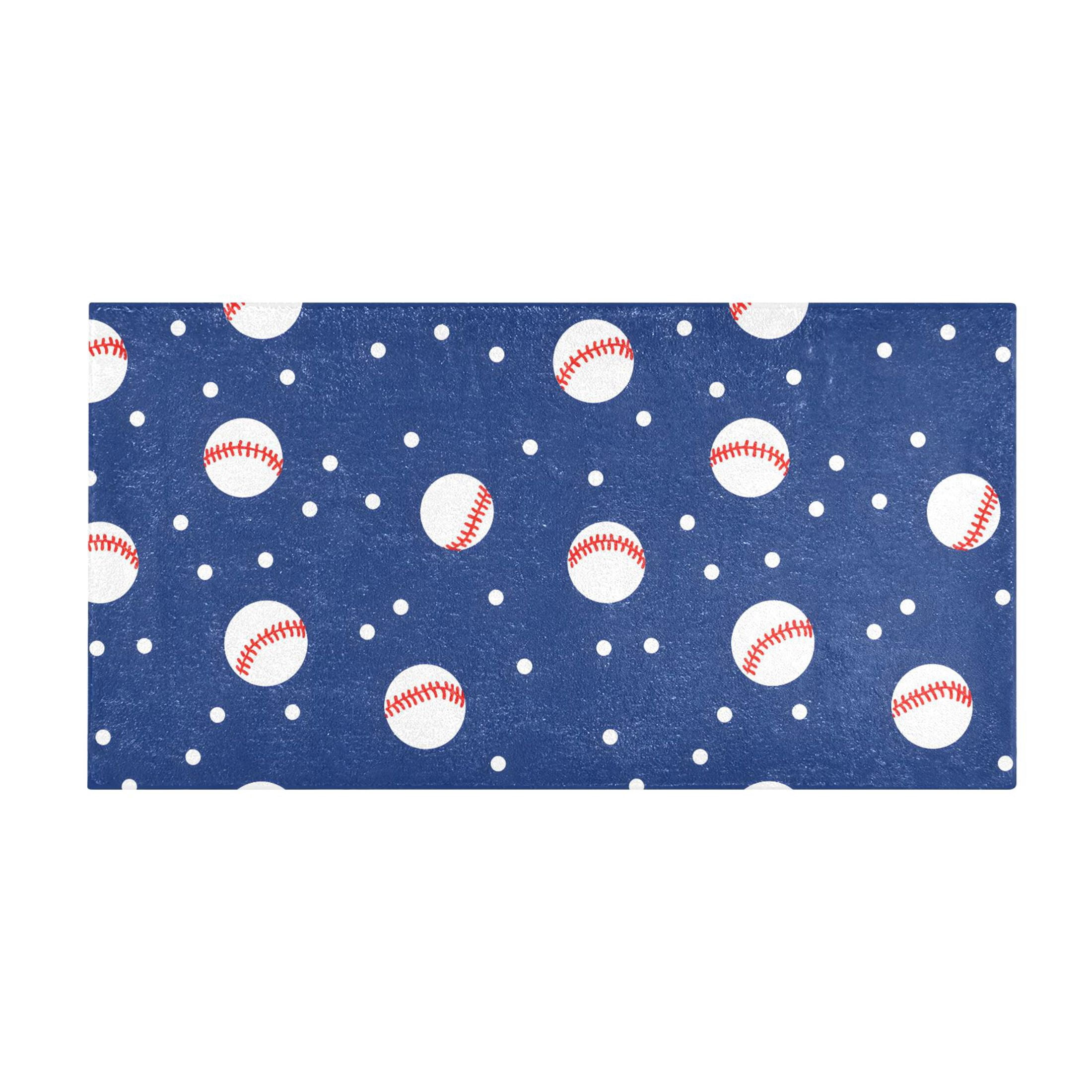 Baseball Blue Tile Pattern Bath Mat 39x20 Inch Soft Absorbent Non-Slip ...