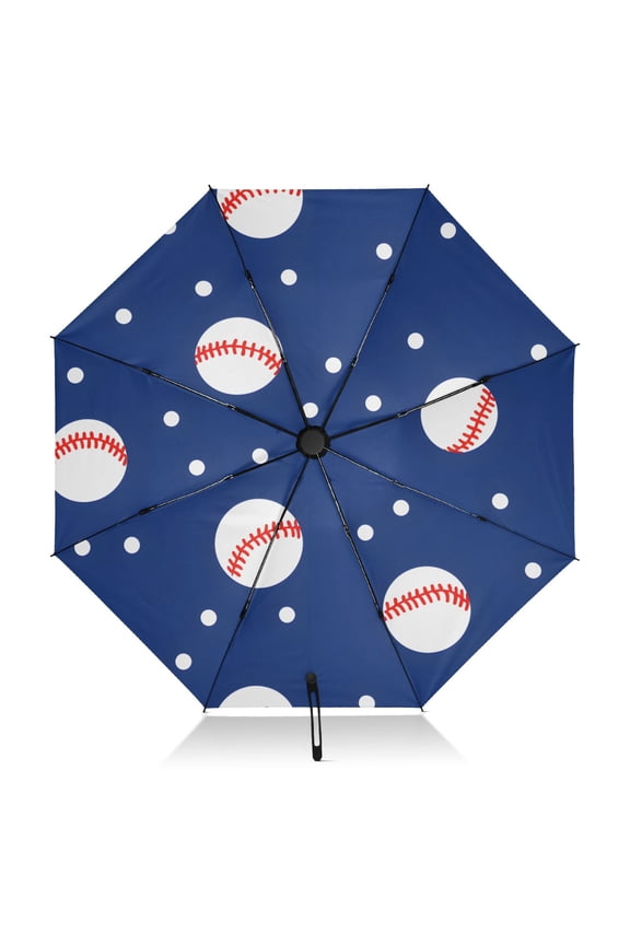 Baseball Blue Tile Pattern Umbrella Folding Sun Umbrella Travel Auto Open Close Large UV50+ 40in