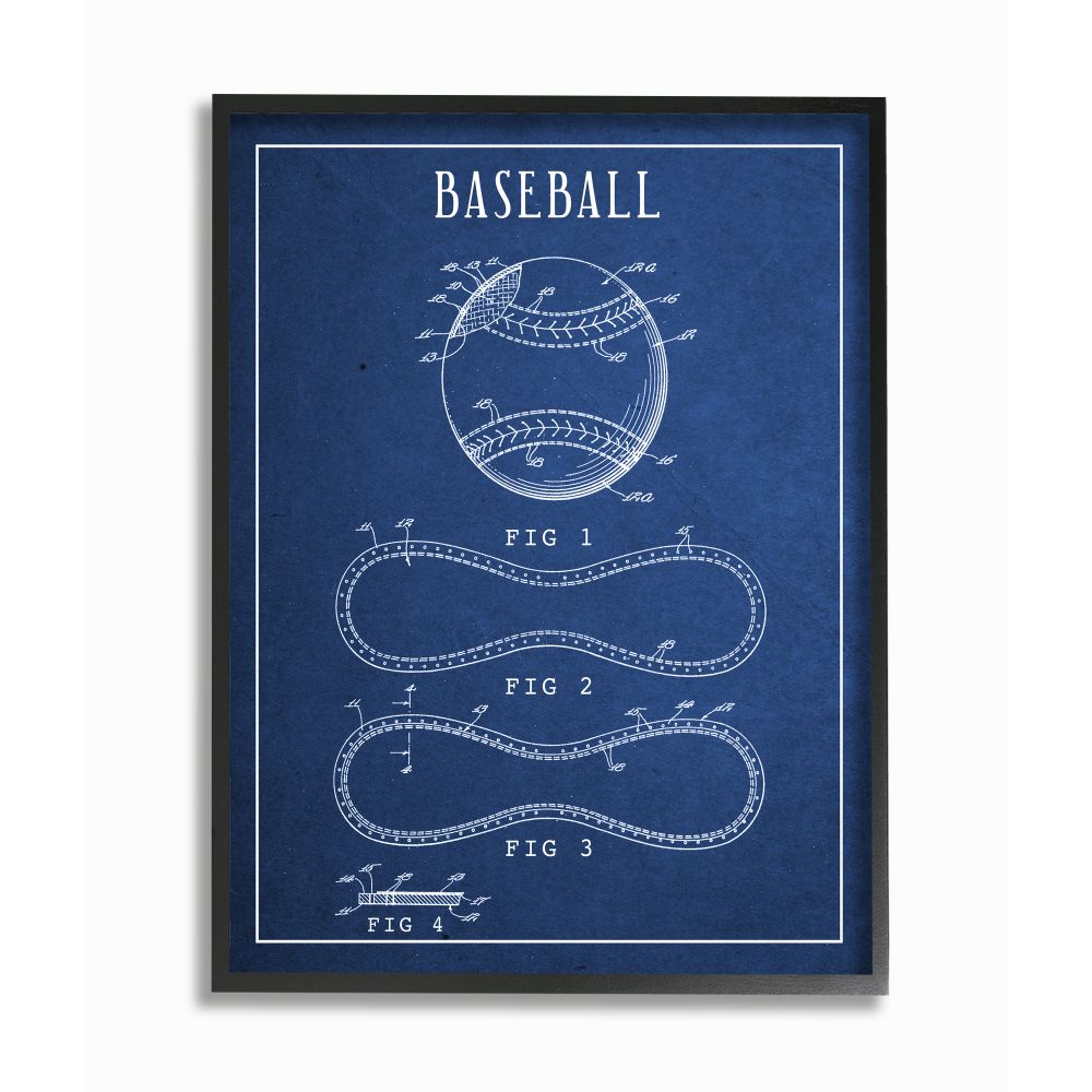 Baseball Blueprint Vintage Sports Design Framed Giclee Texturized Art by Daphne Polselli