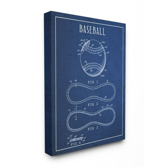Baseball Blueprint Vintage Sports Design Stretched Canvas Wall Art by Daphne Polselli