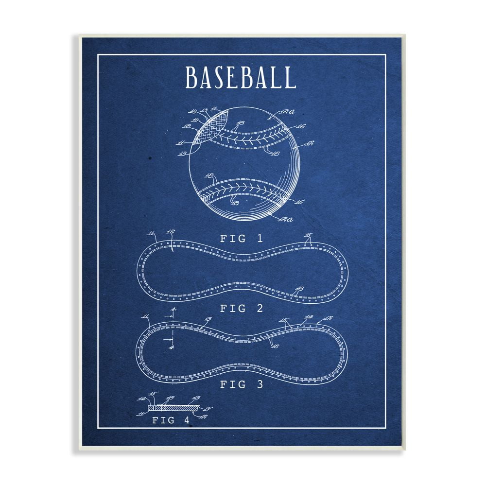 Baseball Blueprint Vintage Sports Design Wall Plaque Art by Daphne Polselli