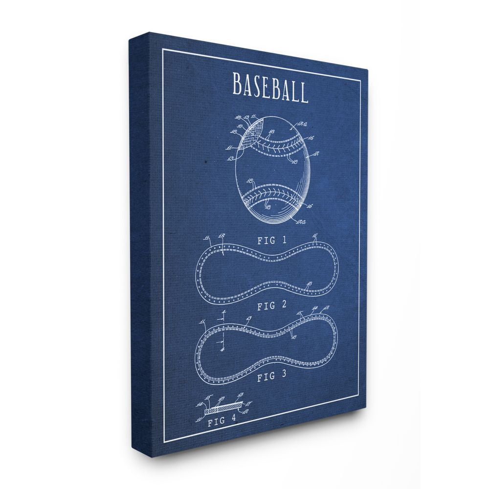 Baseball Blueprint Vintage Sports Design XXL Stretched Canvas Wall Art by Daphne Polselli