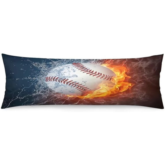 Baseball Body Pillow Cover Sport Ball on Fire and Water Flame Splashing Thunder Bolt Decorative Long Pillow Case Protector with Zipper Sport Theme Pillowcase Soft Large Pillow Cases for Bed,20"x54"
