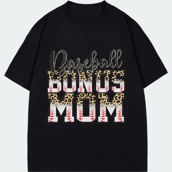 Baseball Bonus Mom T Shirt Black Leopard Print And Baseball Stitch Design For Baseball Fans And Moms