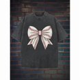 thumbnail image 1 of Baseball Bow Graphic Tee T-Shirt Cotton Street Style Casual Short Sleeve Round Neck Black S-2XL Plus Size, 1 of 5