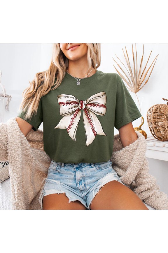 Baseball Bow T-Shirt: Coquette Sports Tee Tshirt All Size S-5XL