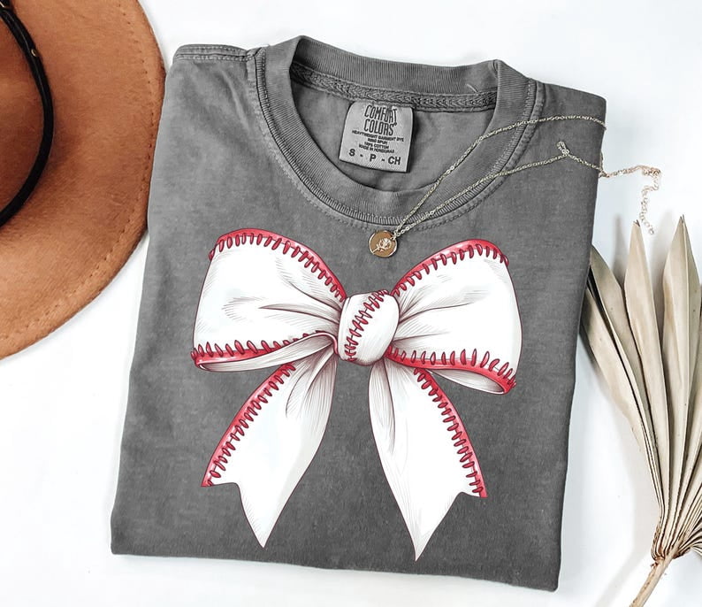 Baseball Bow T-Shirt, Minimalist Baseball Ribbon Graphic Illustration ...