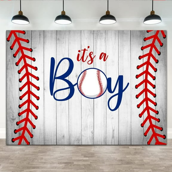 Baseball It's A Boy Baby Shower Backdrop for Boy Our Little Rookie is On The Way Photography Background Gray Rustic Wood Baseball Birthday Gender Reveal Party Decorations Banner Photo Booth Props