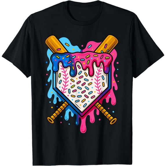 Baseball Boys Ice Cream Drip Softstyle Unisex T-Shirt,Black Color,Size M