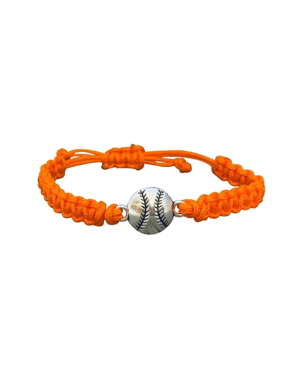 Baseball Bracelet, Adjustable Baseball Jewelry for Baseball Players, Teams and Fans (Orange)