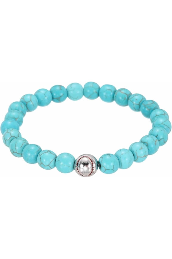 Baseball Bracelet Gifts for Men, Beaded Stretch Men Ideas Birthday/Valentine/Christmas with Card & Pouch Blue -