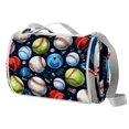 thumbnail image 1 of Baseball Canvas Picnic Mat Beach Blanket Waterproof Portable Outdoor Camping Rug with Carry Strap Foldable Lightweight for Hiking Travel 72" x 59" Blue and White Stripes, 1 of 6