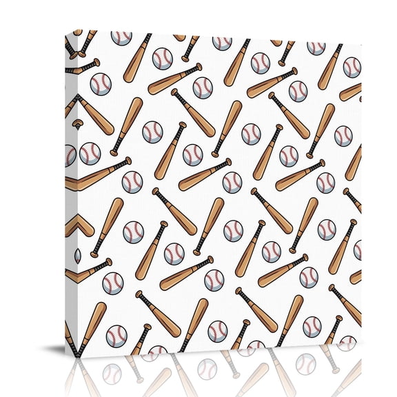 Baseball Canvas Wall Art for Living Room, Retro Sports Style Baseball Bats Minimalist Modern Poster Print Painting for Bedroom Office Home Decoration Wall Pictures Prepare To Hang 12"x12"