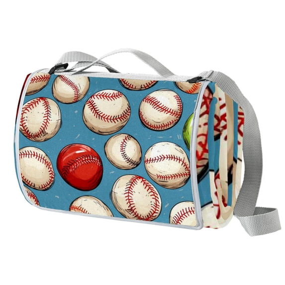 Baseball Canvas Waterproof Picnic Mat | Outdoor Beach Blanket for Camping & Travel - Large Foldable Picnic Mat with Tote Bag for Outdoor Events