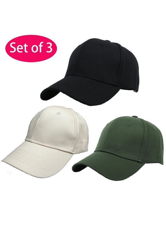 Baseball Cap, 100% Cotton Dad Hat, Adjustable Fits Solid Plain Baseball Hat, Classic Unisex Adult Ball Hat for Men Women Set of 3