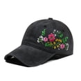 thumbnail image 1 of Baseball Cap AURORADY Hand Embroidered Flower Design Baseball Cap, Black One Size Baseball Caps, 1 of 4
