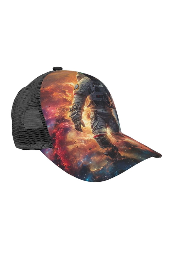 Baseball Cap Adjustable Fashion Snapback Unisex Mesh Trucker Hat, Astronaut Planet Space Galaxy Psychedelic