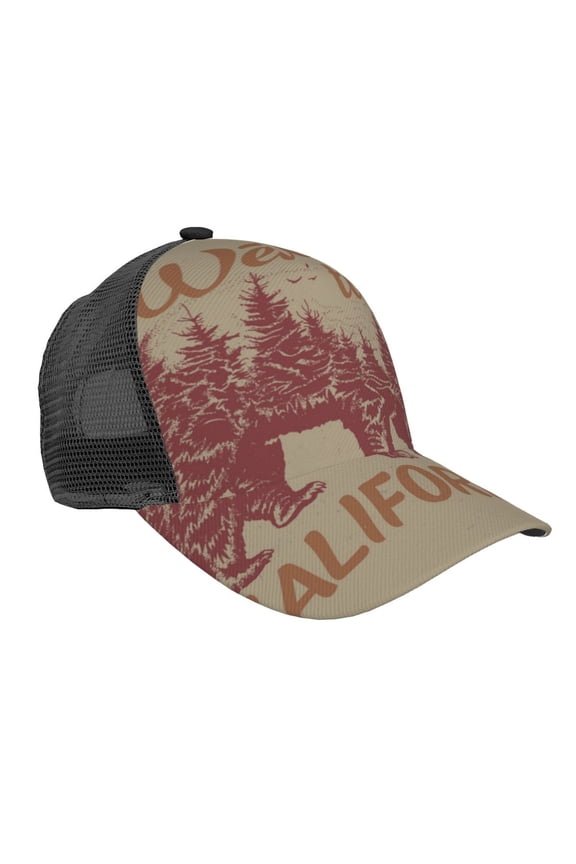 Baseball Cap Adjustable Fashion Snapback Unisex Mesh Trucker Hat, California Bear Vintage Mountain