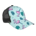 thumbnail image 1 of Baseball Cap Adjustable Fashion Snapback Unisex Mesh Trucker Hat, Colorful Flamingo Tropical Leaf, 1 of 7