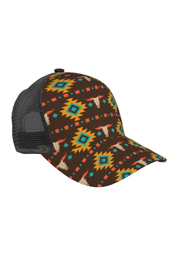 Baseball Cap Adjustable Fashion Snapback Unisex Mesh Trucker Hat, Cowboy Western Native