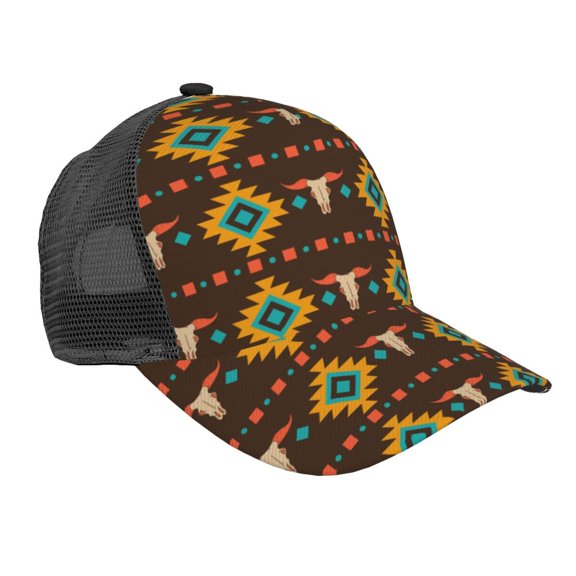 Baseball Cap Adjustable Fashion Snapback Unisex Mesh Trucker Hat, Cowboy Western Native
