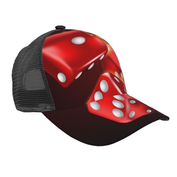 Baseball Cap Adjustable Fashion Snapback Unisex Mesh Trucker Hat, Fire Dice Flaming Dices Flame