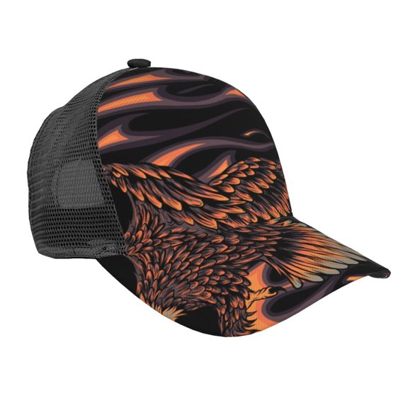 Baseball Cap Adjustable Fashion Snapback Unisex Mesh Trucker Hat, Flaming Eagle Fire