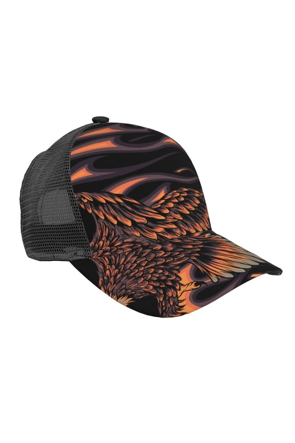Baseball Cap Adjustable Fashion Snapback Unisex Mesh Trucker Hat, Flaming Eagle Fire