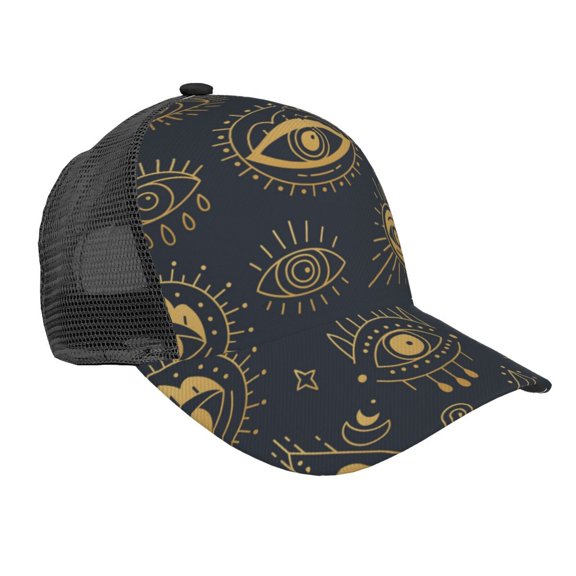 Baseball Cap Adjustable Fashion Snapback Unisex Mesh Trucker Hat, Gold Evil Eye