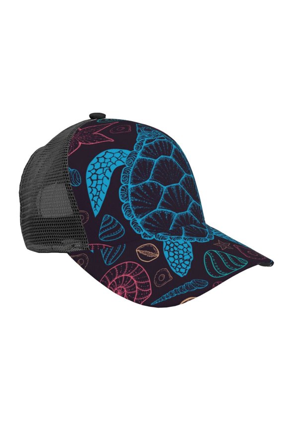 Baseball Cap Adjustable Fashion Snapback Unisex Mesh Trucker Hat, Sea Turtle Shells Starfish
