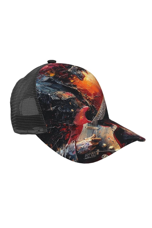 Baseball Cap Adjustable Fashion Snapback Unisex Mesh Trucker Hat, Skull Rock Music Heavy Metal Cool Art